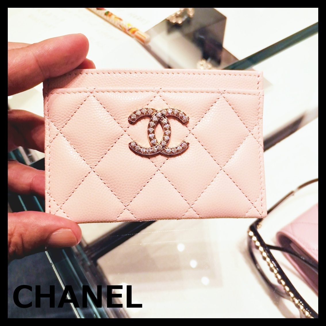 CHANEL シャネル カードケース 25S ストラスCC ピンク