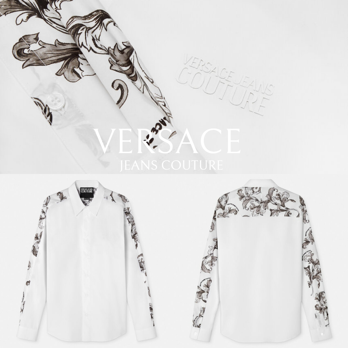 SALE*VERSACE JEANS*バロッコ柄ミックス 長袖 シャツ ホワイト