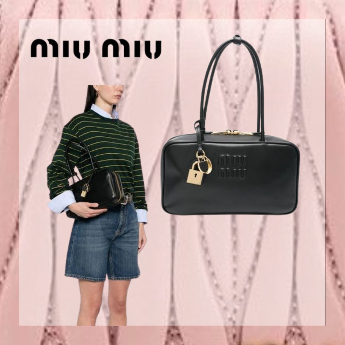 関税送料込 MIUMIU レザー トップ ハンドル バッグ