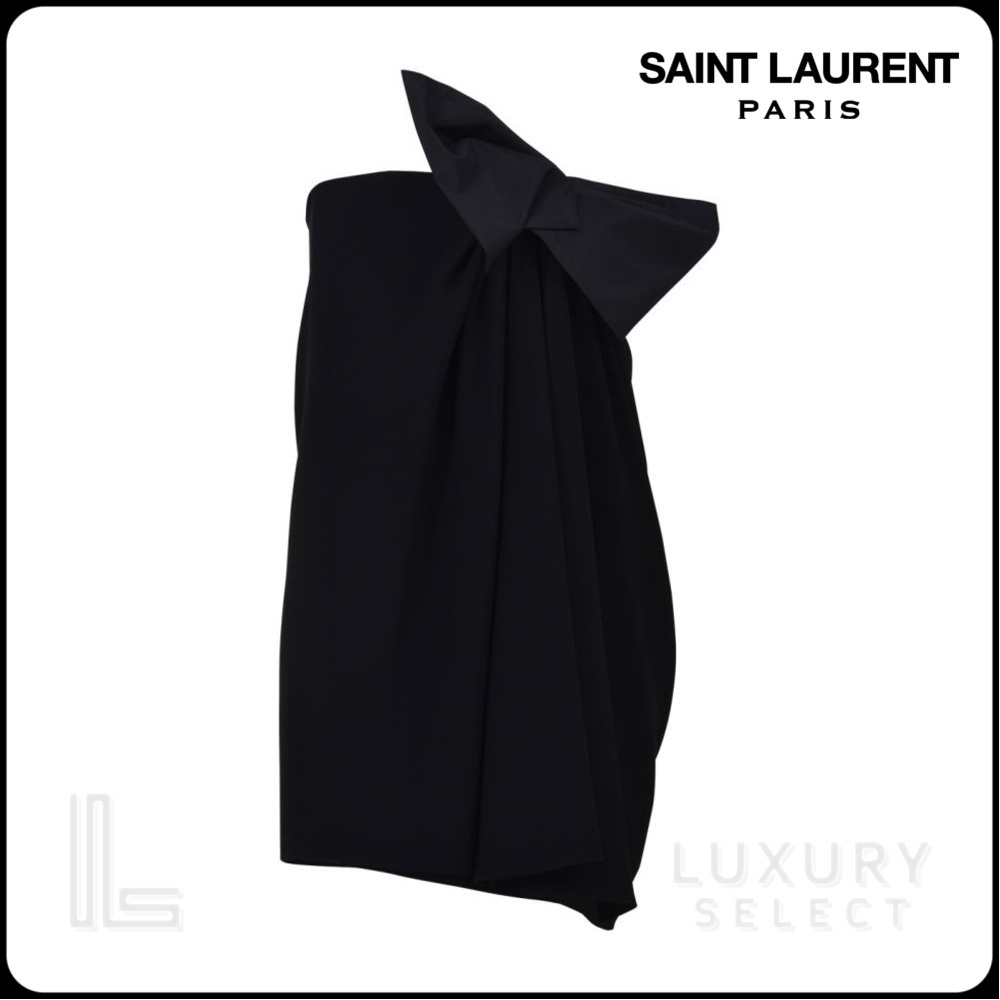 【SAINT LAURENT】MINI BLACK DRESS WITH BOW●514632Y012W1000