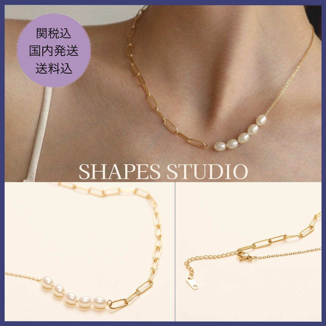 【SHAPES STUDIO】パールペーパークリップ チェーンネックレス