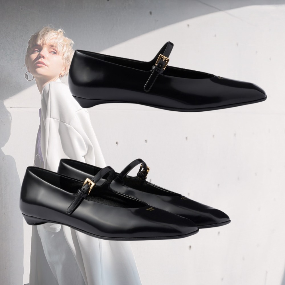 【大人エレガンス】PRADA レザー バレエシューズ ブラック