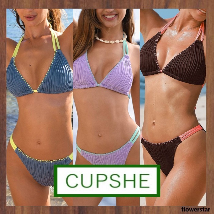 【CUPSHE】ネオンステッチ Wストラップ ビキニセット（送料込み)