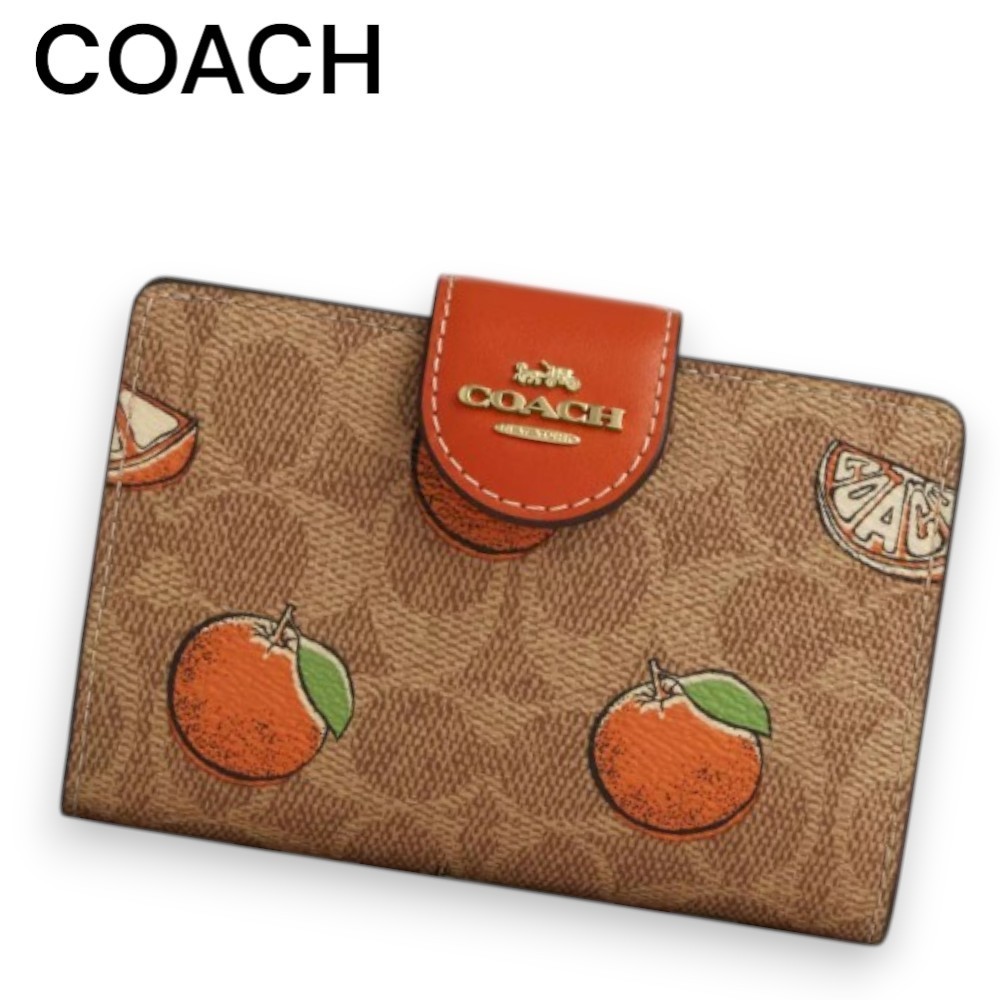 【Coach】オレンジ柄が可愛い♪ ミディアムコーナージップ財布