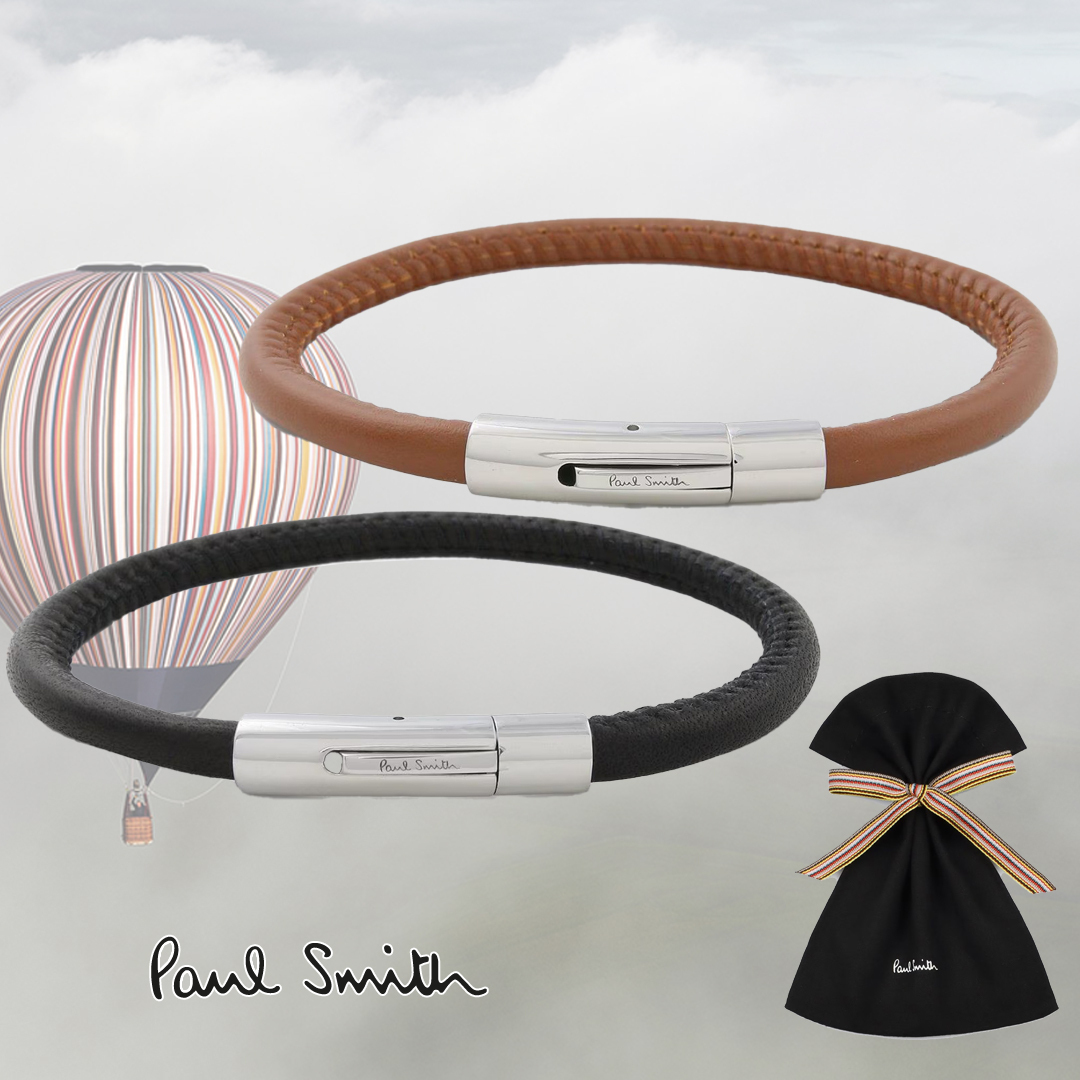 《すぐ届く》PaulSmith ロゴクラスプ レザーブレスレット
