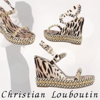 関送込【Christian Louboutin】スタッズウェッジサンダル☆豹柄