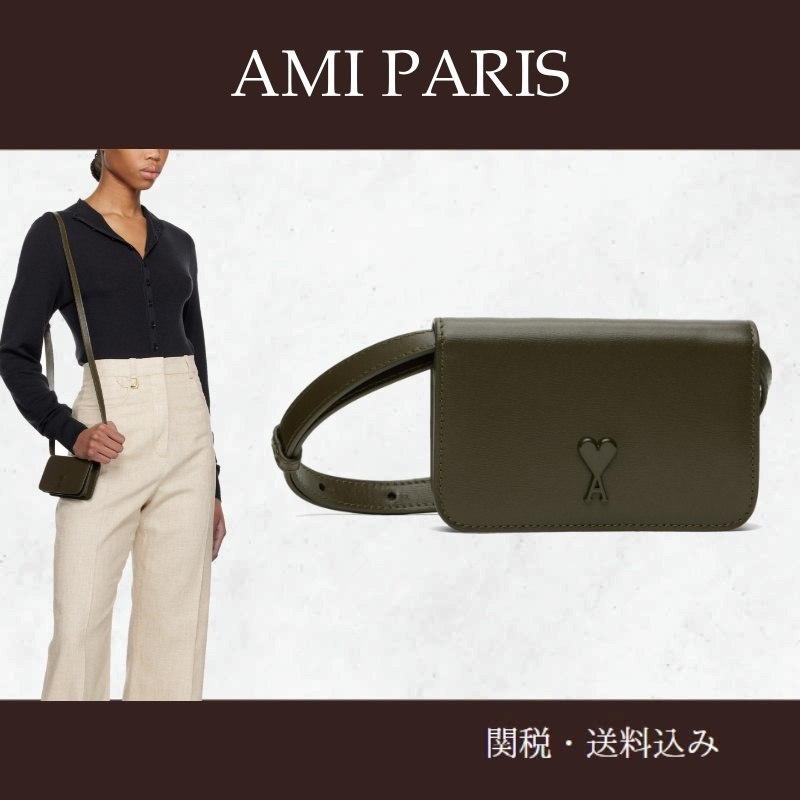 AMI Paris★カーキ Ami de Coeur ストラップ カードケース