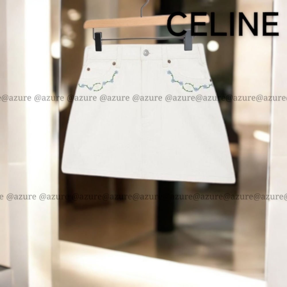 直営ショッパー付♪CELINE triomphe コットン ホワイトデニム