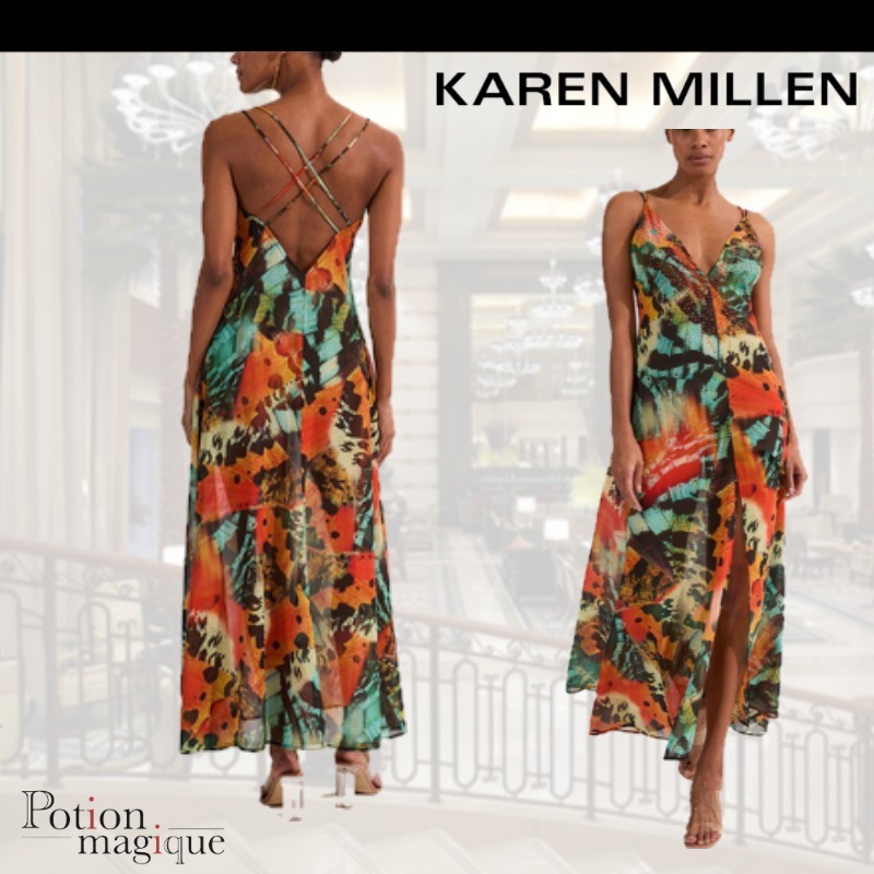 ★Karen Millen★バタフライストラップジョーゼットビーチドレス