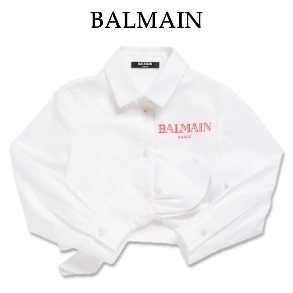 【Balmain】コットンポプリンのクロップドシャツ
