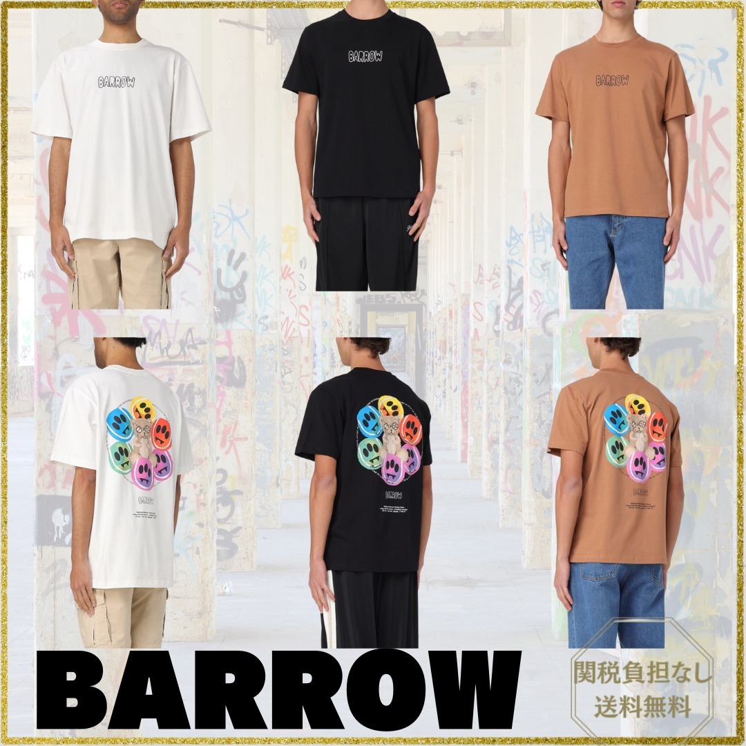 [BARROW] BARROWスマイル×テディベアプリント半袖ロゴTシャツ