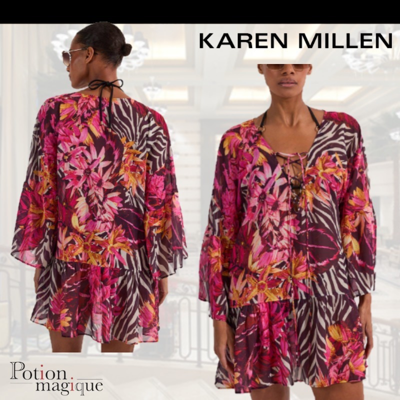 ★Karen Millen★ビーチトロピカルジョーゼットビーチ着物ドレス
