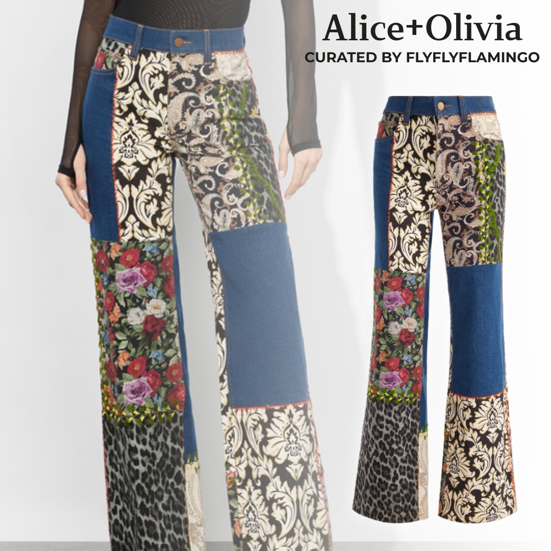 【Alice+Olivia】WEEZY パッチワーク ワイドレッグ ジーンズ