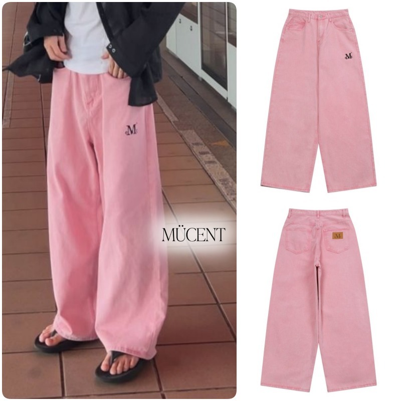 【MUCENT】KIDO LEATHER PATH LOGO WIDE DENIM PANTS★25SS★
