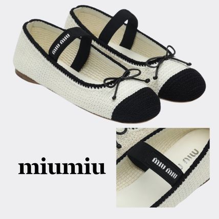★送料関税込★MiuMiu パッチロゴバンド リボン バレエシューズ MIU MIU - ミュウミュウ MIU MIU バレリーナ フラットパンプス