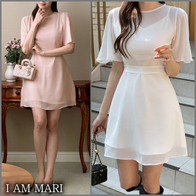 ★IAMMARI★ ロマンチックシースルーシフォンワンピース（ミニ）