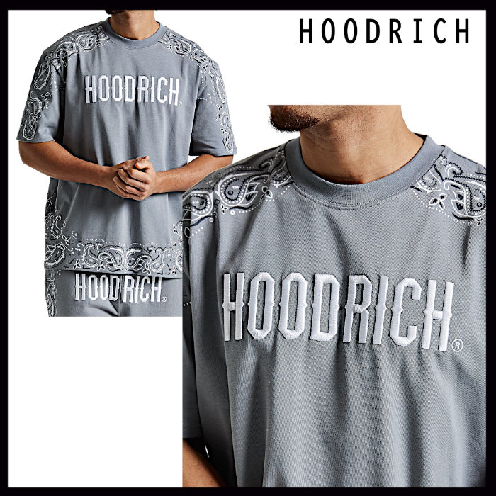 人気【HOODRICH】モチーフ オーバーサイズ Tシャツ グレー 半袖
