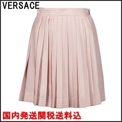 国内発 VERSACE チェーンプリントシルクプリーツスカート