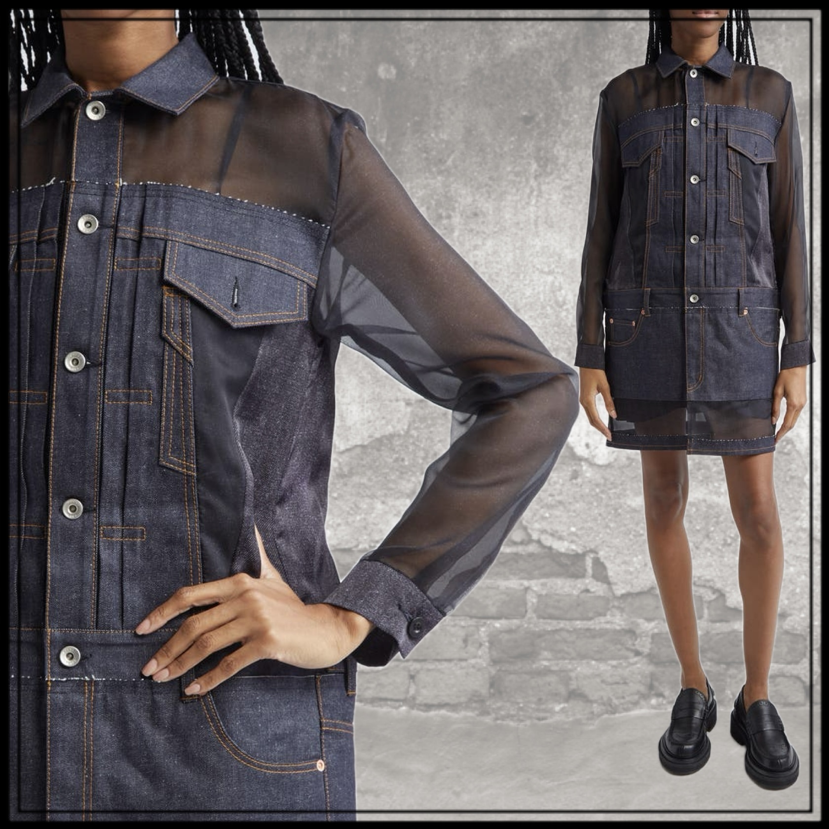 ■sacai■サカイ■Silk Panel Long Sleeve Denim Dress■