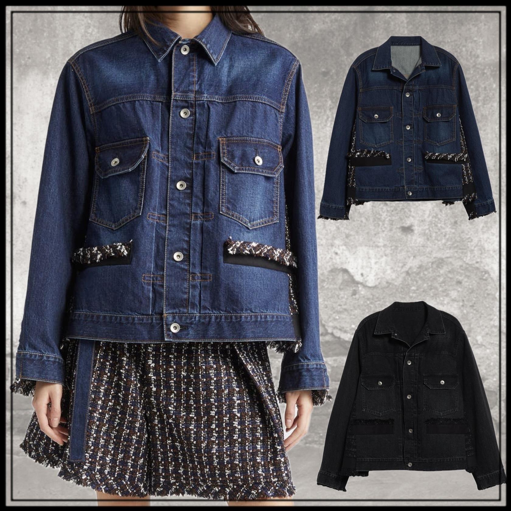 ■sacai■サカイ■Mixed Media Denim & Tweed Trucker Jacket■