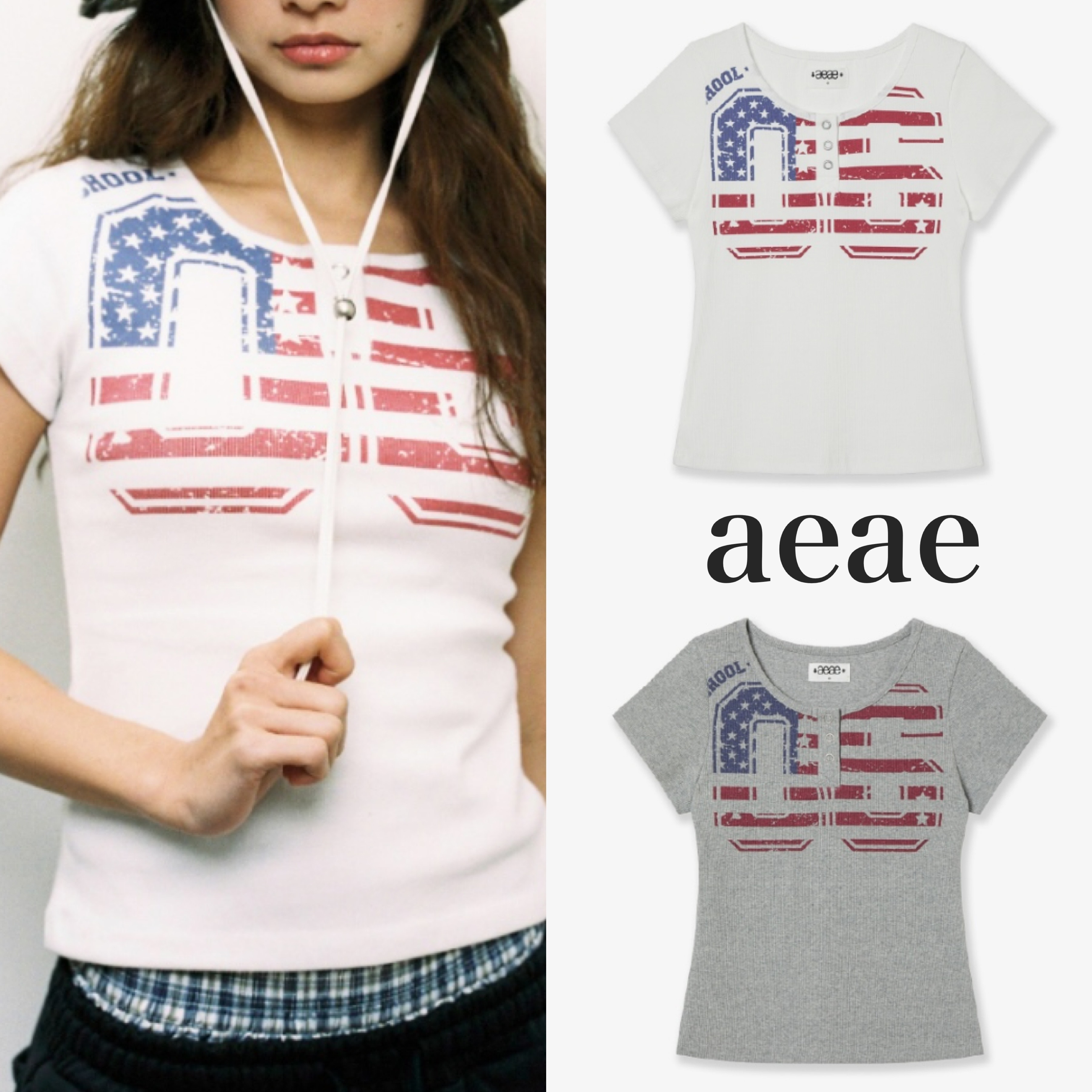 【aeae】USA BANNER HENLY NECK TEE