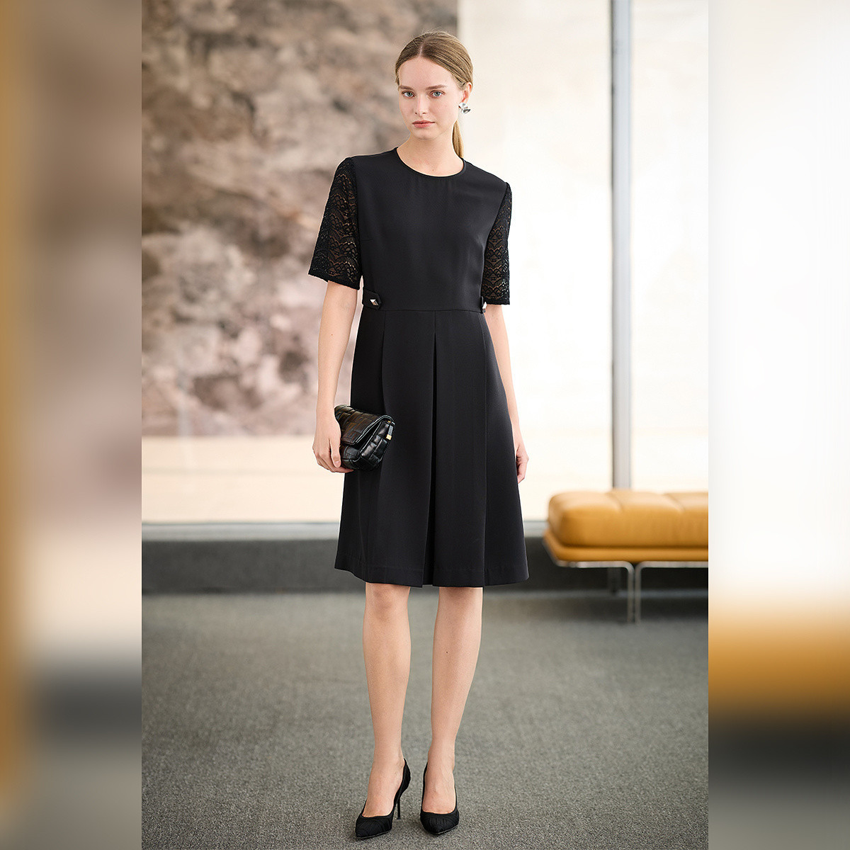 BCBG MAXAZRIA★Elastic texture drape wave lace dress BC9