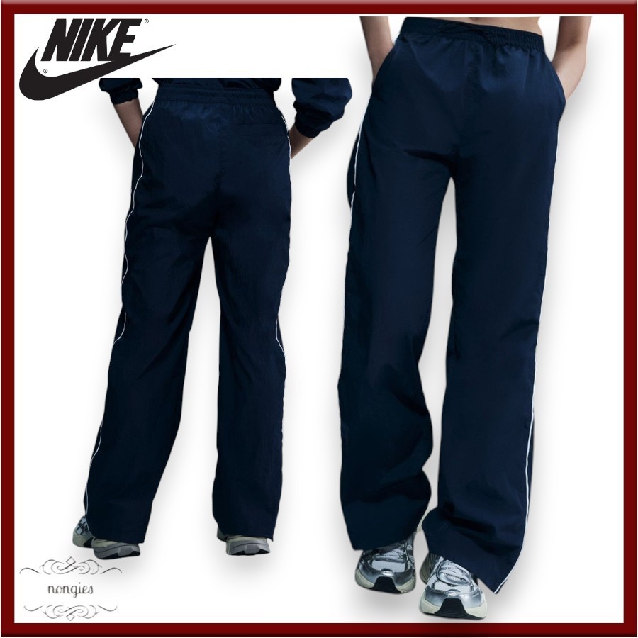 ★NIKE★Open-Hem ハイウエスト メッシュ Swooshロゴ パンツ