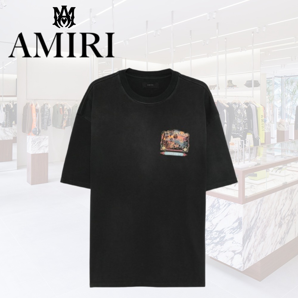 夏の定番 AMIRI Tシャツ グラフィック ロゴ コットン 黒 メンズ