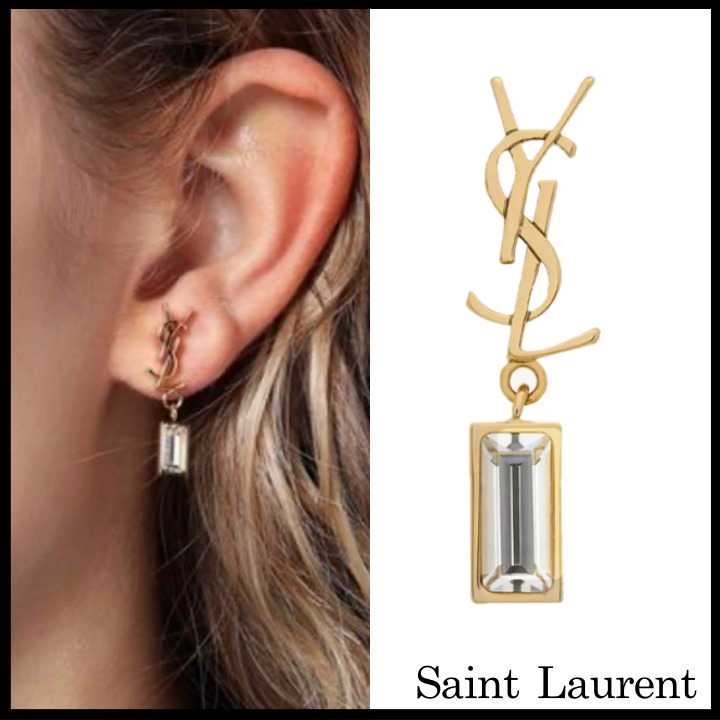 関税送込◆Saint Laurent◆ロゴ ラインストーン シングル ピアス