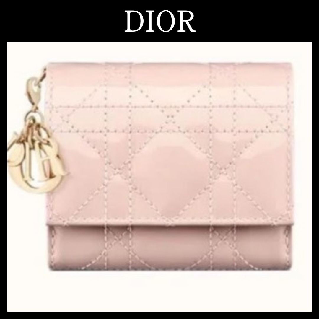 可愛いカラー♪【Dior】Lady Dior ロータスウォレット ピンク