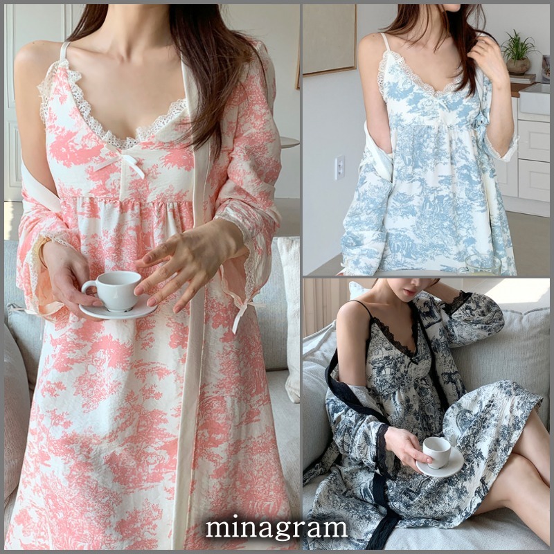 ★minagram★ ブラカップ付きスリップ＋カーデ寝巻きセット