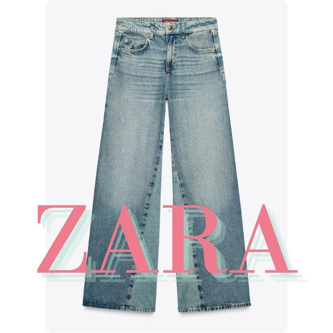 ZARA ワイドレッグ ミッドライズ サイドシーム デニムパンツ