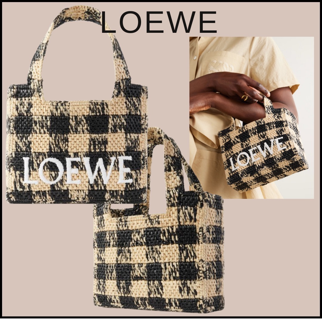 【LOEWE】ラフィア ミニトート レザートリム ギンガム柄バッグ