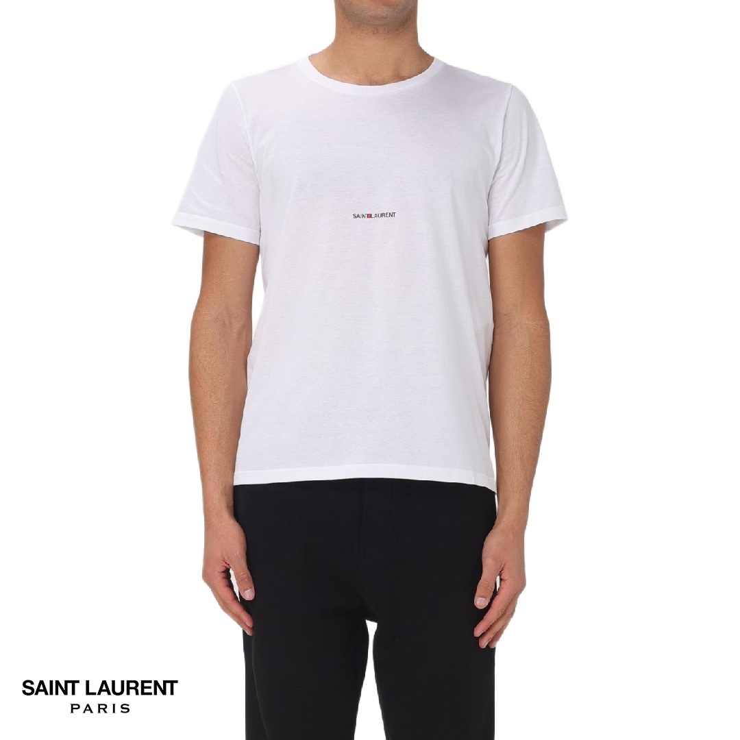 サンローラン Tシャツ 白 フロントロゴプリント デニムに○