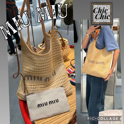 MIU MIU】5BG231 アイビー ラフィアエフェクトxリネン バッグ