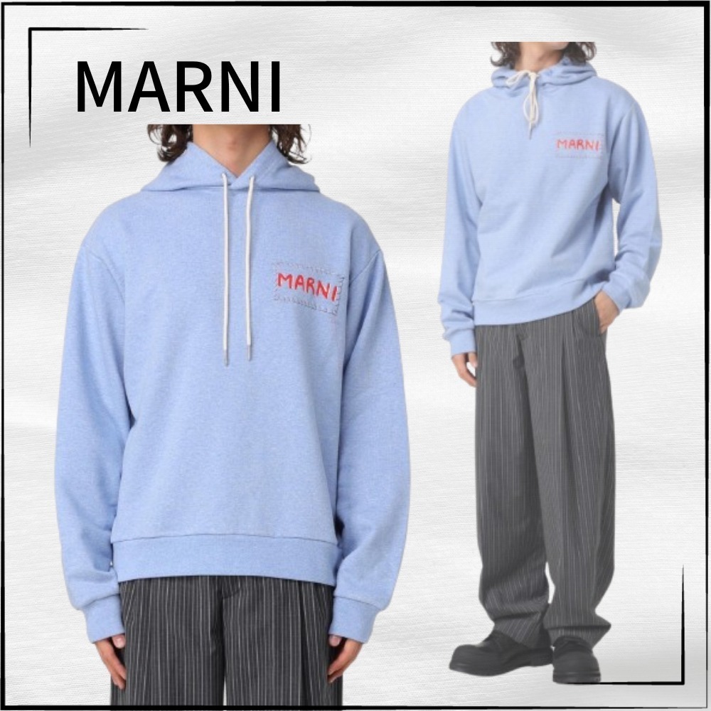 【MARNI】関税込☆ロゴ ステッチ パーカー フーディー ブルー