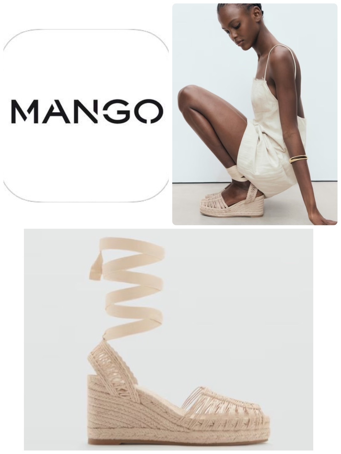 スペイン発送 MANGO ジュートウェッジストリップ 上品カジュアル