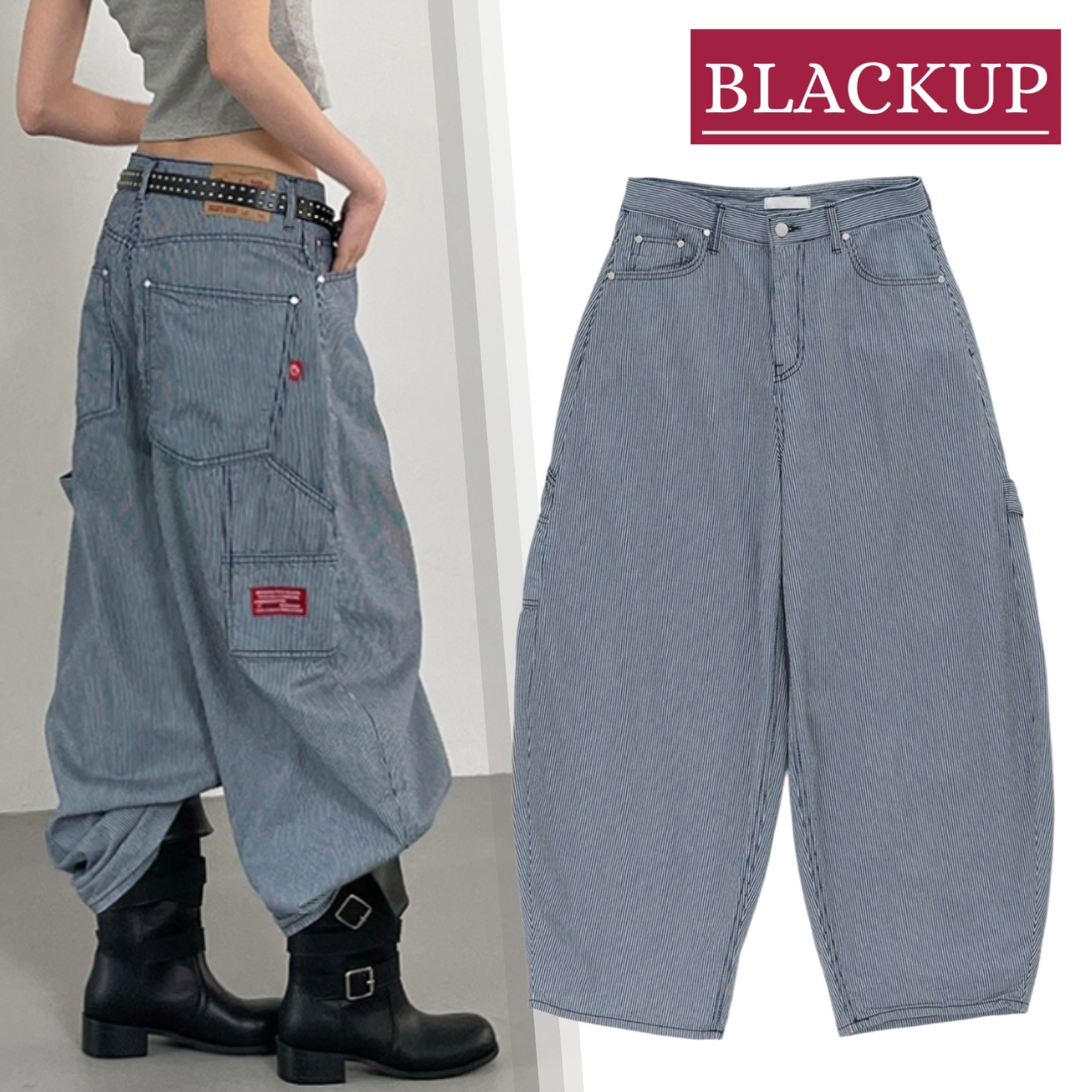 韓国発【BLACKUP】ストライプ ワイドバルーンパンツ 送料込