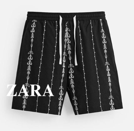 ☆ドイツ発*ZARA*新作*リネンショートパンツ/BLACK☆ ザラマンベーシック リネン ショートパンツ M ネイビー ZARA MAN