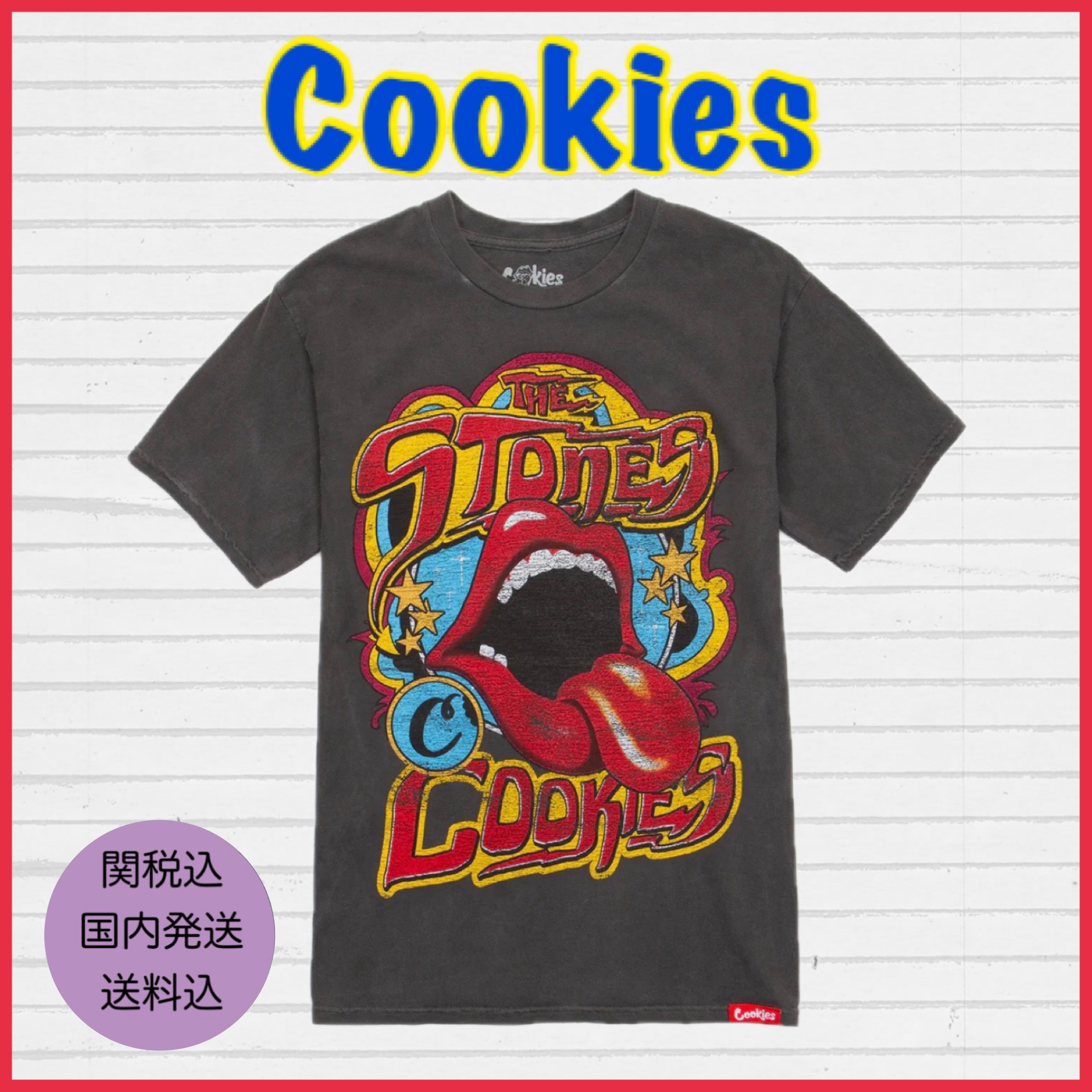 【Cookies】ローリングストーンズ FADED BLACK 黒 半袖Tシャツ