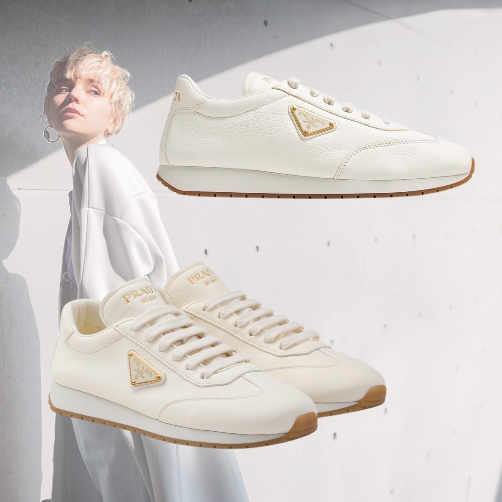 【大人エレガンス】PRADA レザー スニーカー オフホワイト
