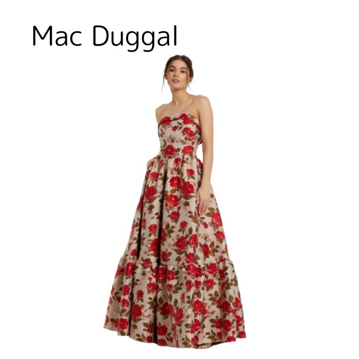 Mac Duggal◆ストラップレスフローラルロング ドレス ワンピース