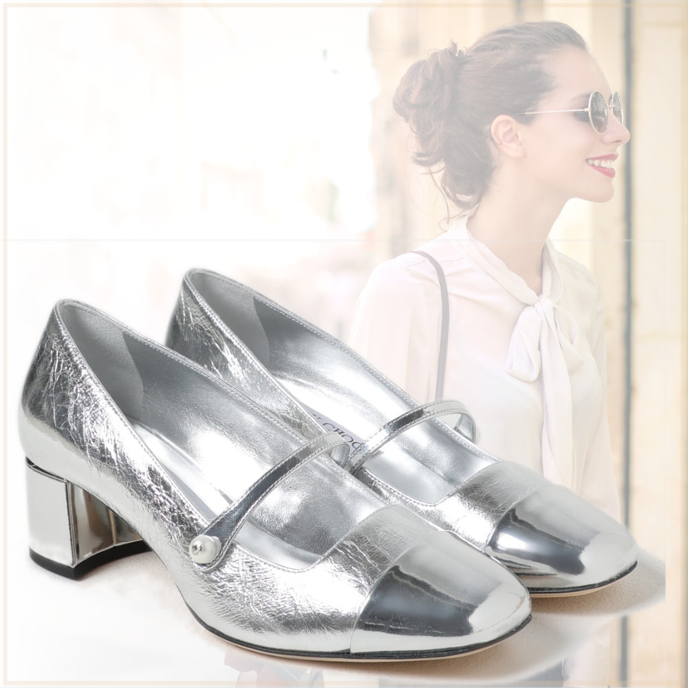 気品【Jimmy Choo】シルバー メタリックレザー パンプス