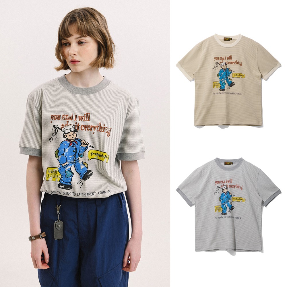 Tシャツ・カットソー [OGARP] Marine boy Printing Stripe Tee (2 COLOR)