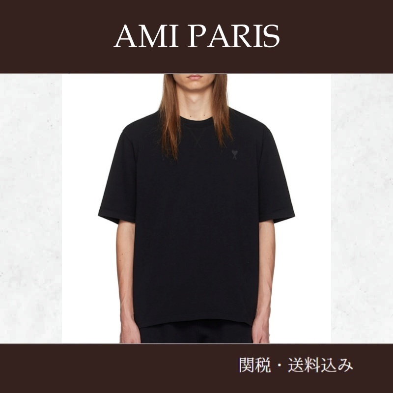 AMI Paris★ブラック Ami de Coeur Tシャツ