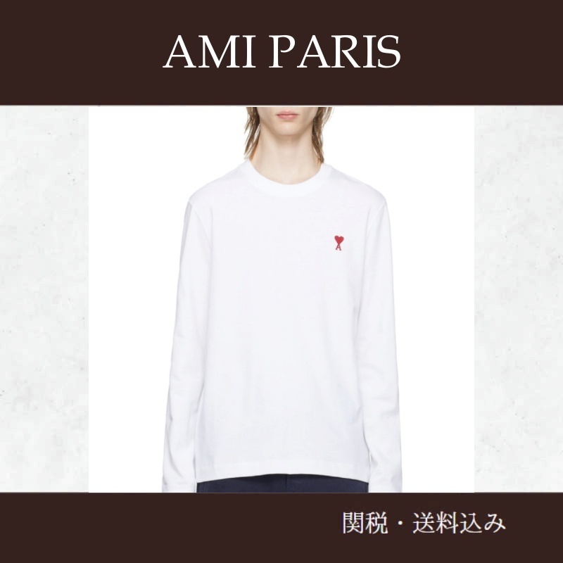 AMI Paris★ホワイト Ami de Coeur 長袖Tシャツ