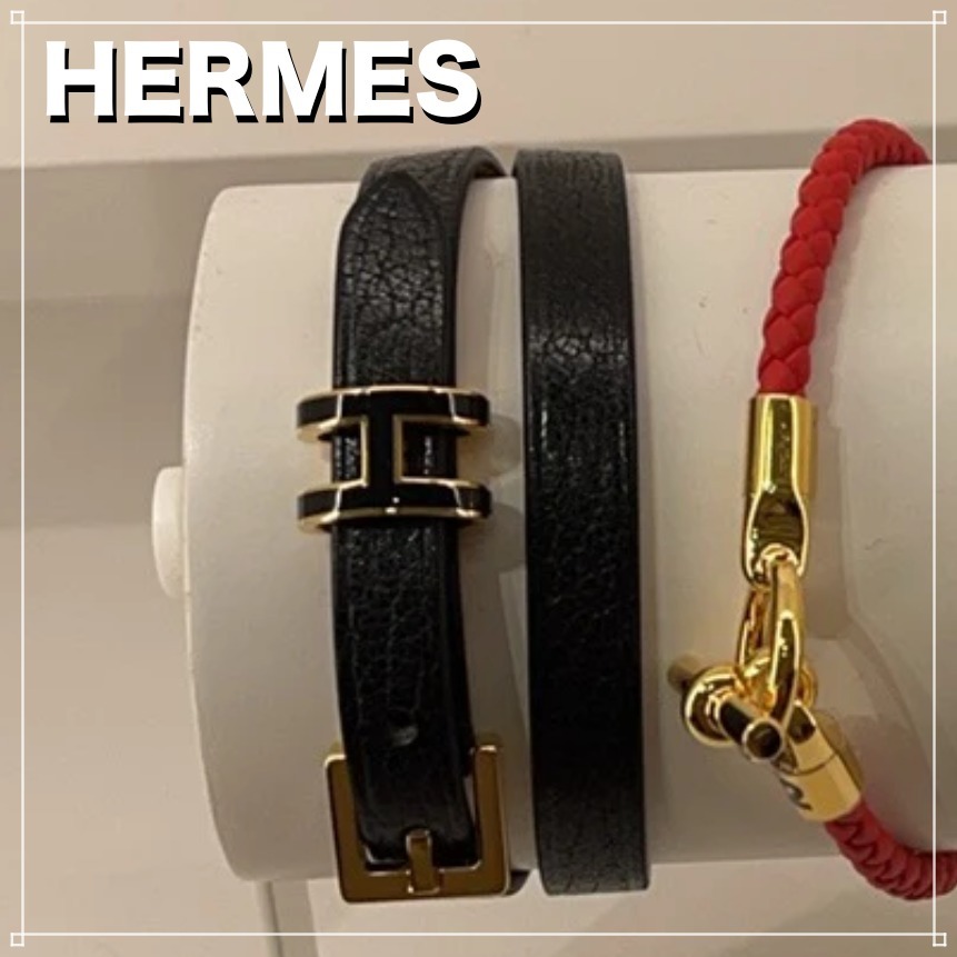 HERMES ブレスレット Pop H ドゥブルトゥール レザー Hバックル