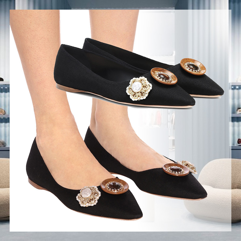 MiuMiu コットン バレエフラット 装飾付き 軽量 おしゃれ 人気