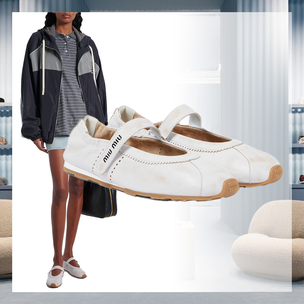 MiuMiu レザー メリージェーン フラットシューズ おしゃれ ロゴ