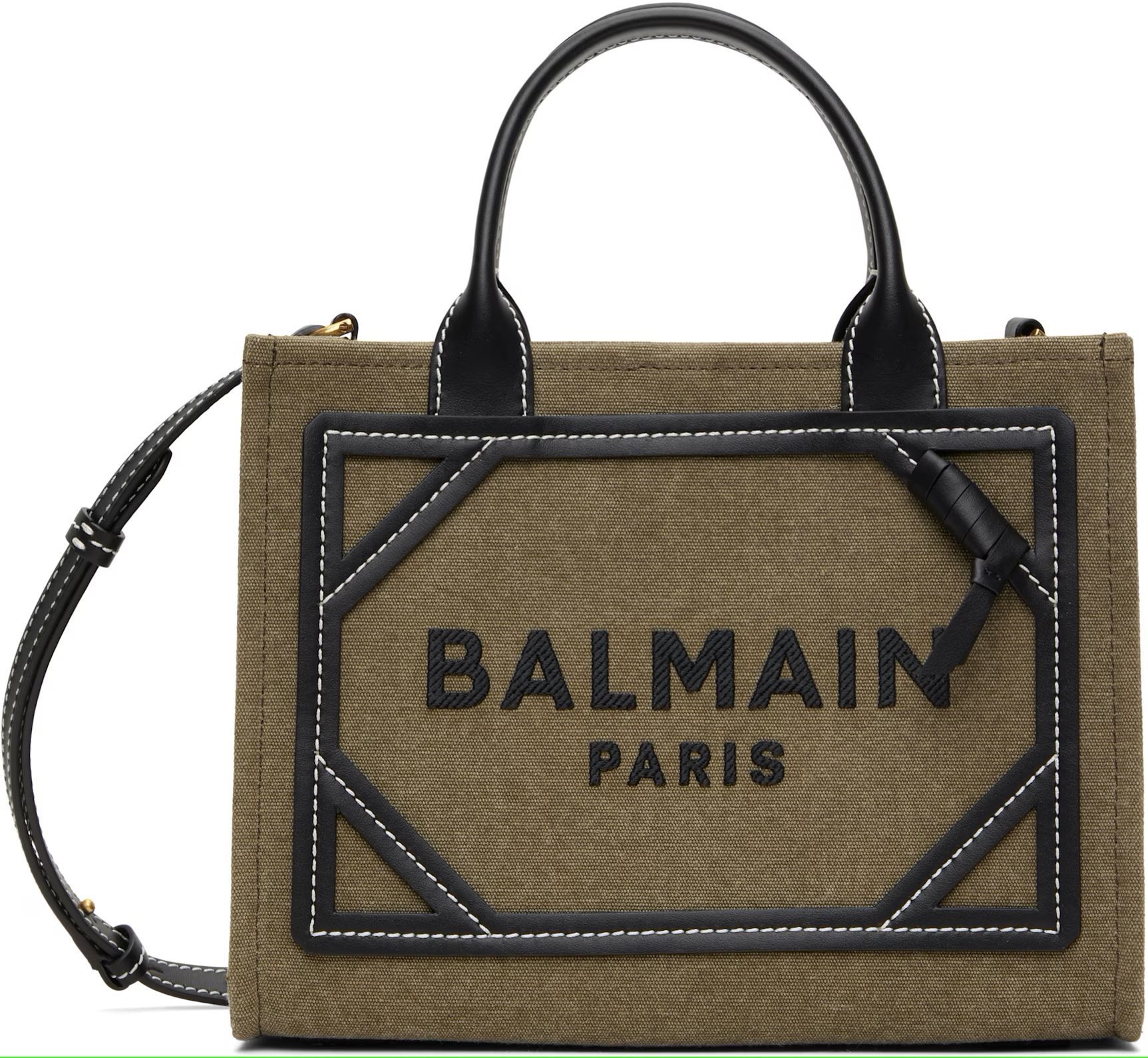 ★Balmain★ カーキ＆ブラック スモール B-Army トートバッグ